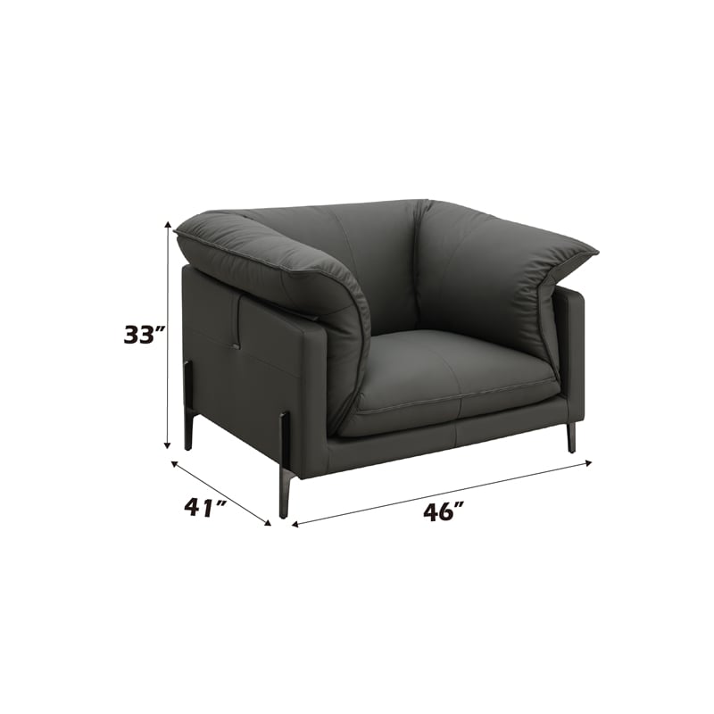 Bowery Hill Wood & Leather Upholstered Chair with Metal Legs in Black
