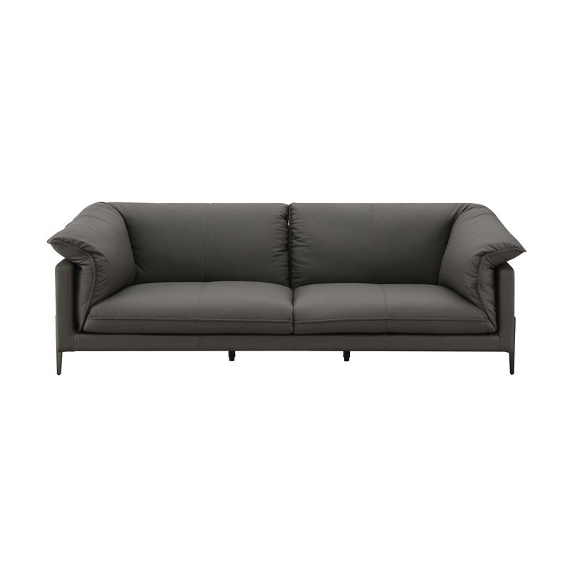 Bowery Hill Wood & Leather Loveseat with Metal Legs in Black