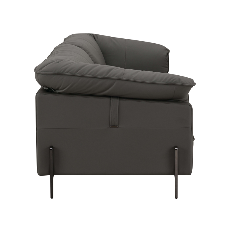 Bowery Hill Wood & Leather Loveseat with Metal Legs in Black