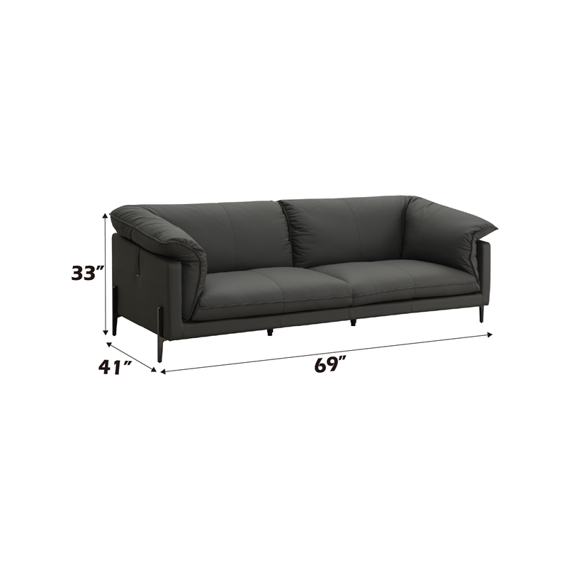 Bowery Hill Wood & Leather Loveseat with Metal Legs in Black