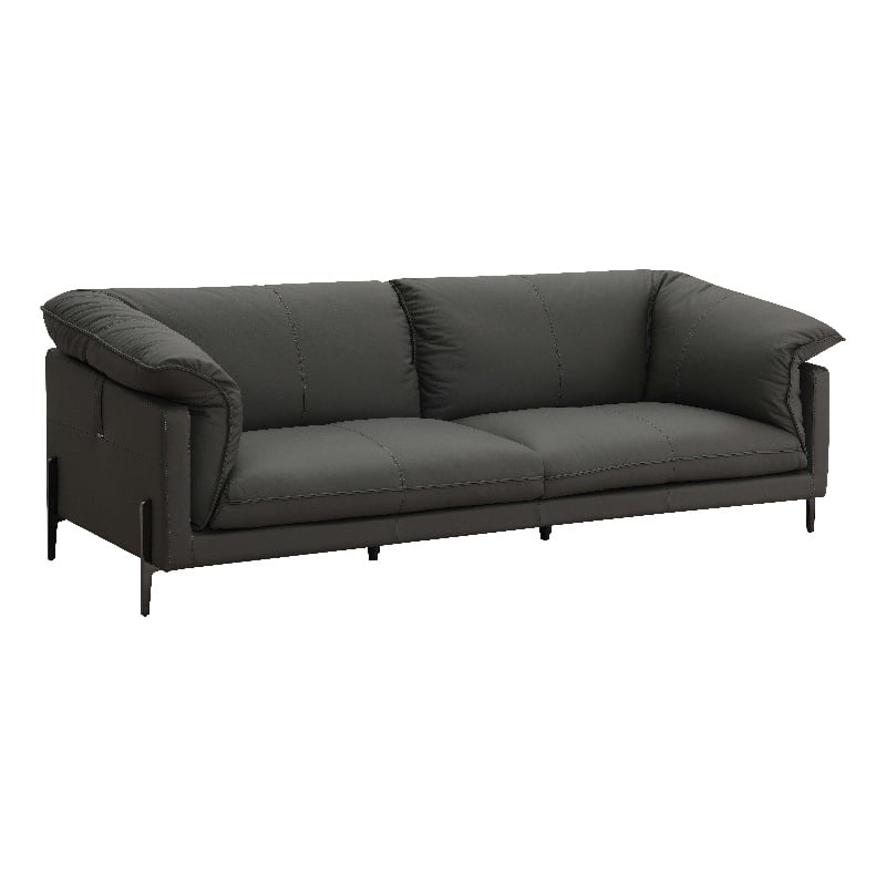 Bowery Hill Wood & Leather Loveseat with Metal Legs in Black