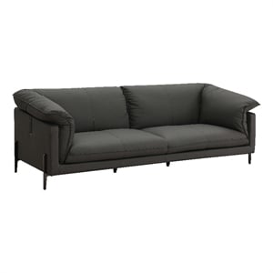 Bowery Hill Wood & Leather Loveseat with Metal Legs in Black