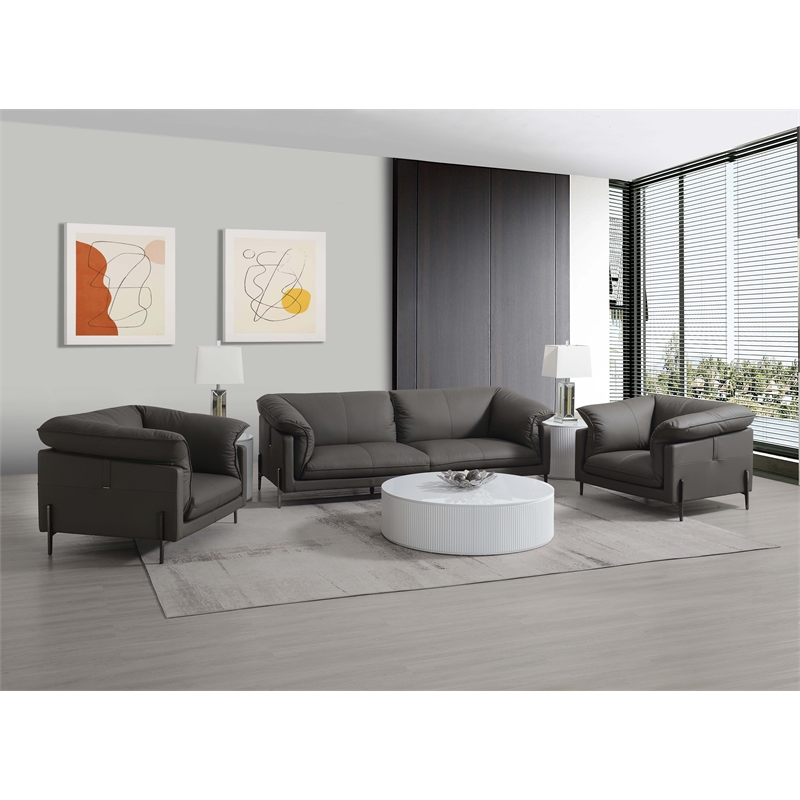 Bowery Hill Top Grain Leather Sofa with Metal Legs in Black