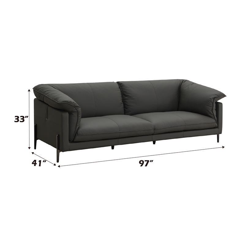 Bowery Hill Top Grain Leather Sofa with Metal Legs in Black