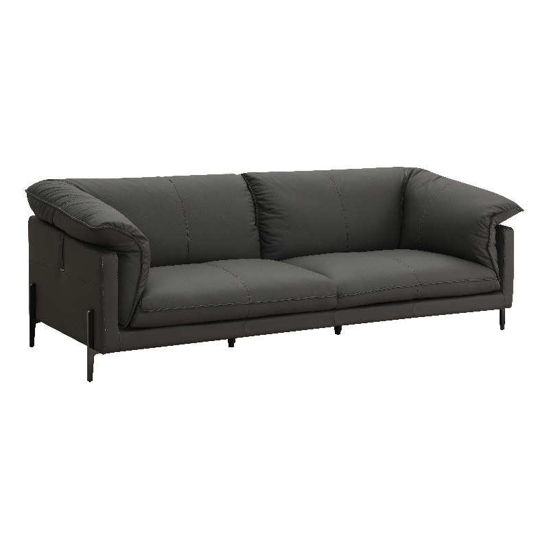 Bowery Hill Top Grain Leather Sofa with Metal Legs in Black