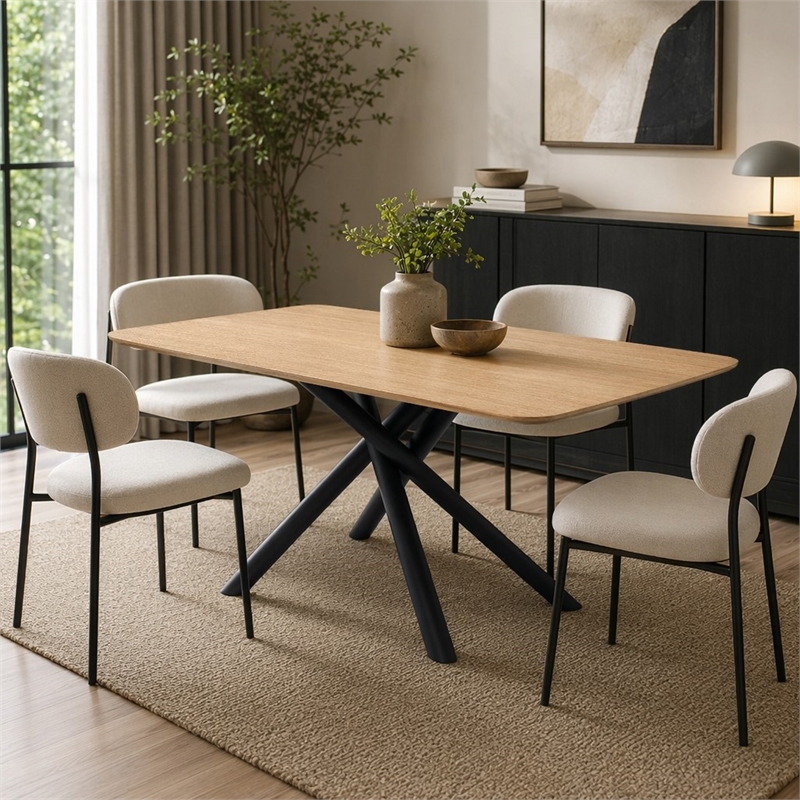 Bowery Hill Wood and Metal Rectangular Dining Table in Natural and Black