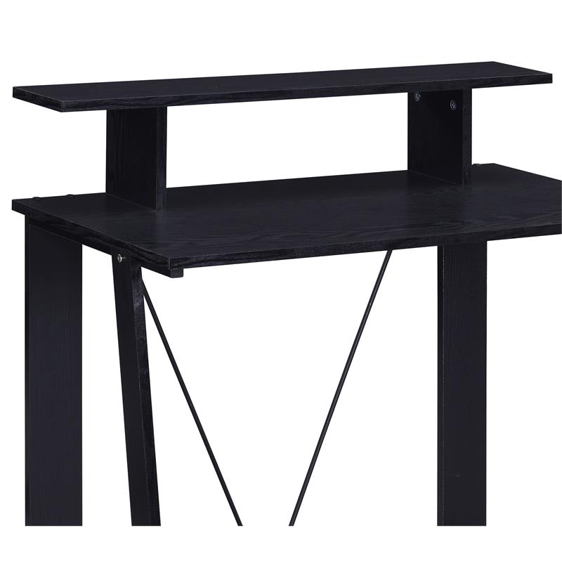 Bowery Hill Writing Desk with 2 Shelves and Metal Frame in Black Finish