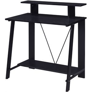 Bowery Hill Writing Desk with 2 Shelves and Metal Frame in Black Finish