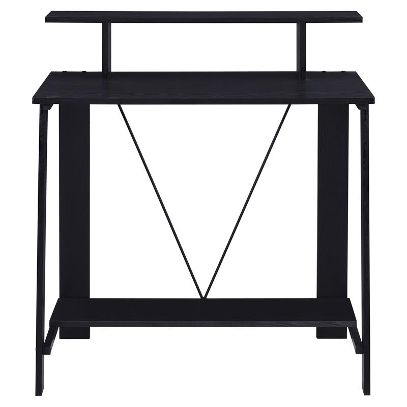 Bowery Hill Writing Desk with 2 Shelves and Metal Frame in Black Finish