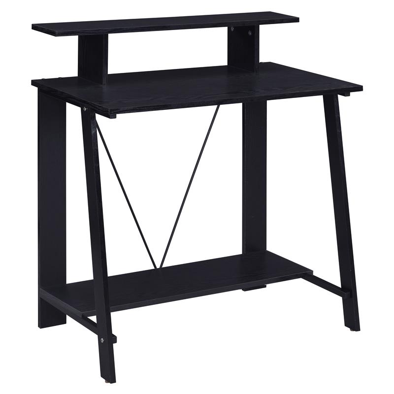 Bowery Hill Writing Desk with 2 Shelves and Metal Frame in Black Finish