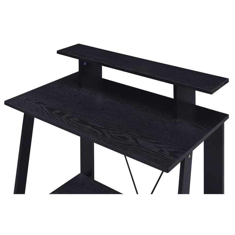 Bowery Hill Writing Desk with 2 Shelves and Metal Frame in Black Finish