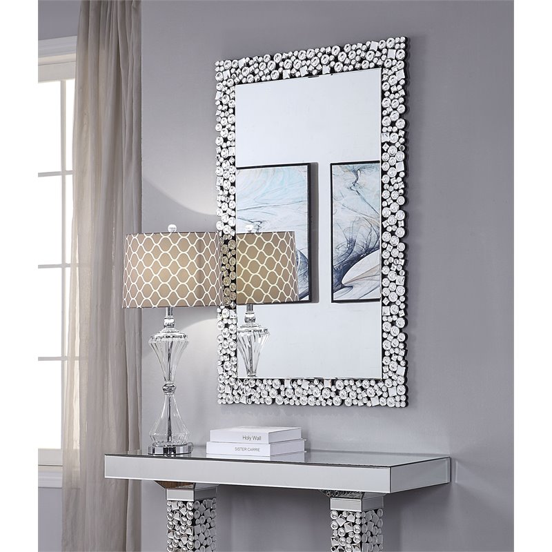 Bowery Hill Rectangular Mirrored Wall Decor with Faux Gem Frame