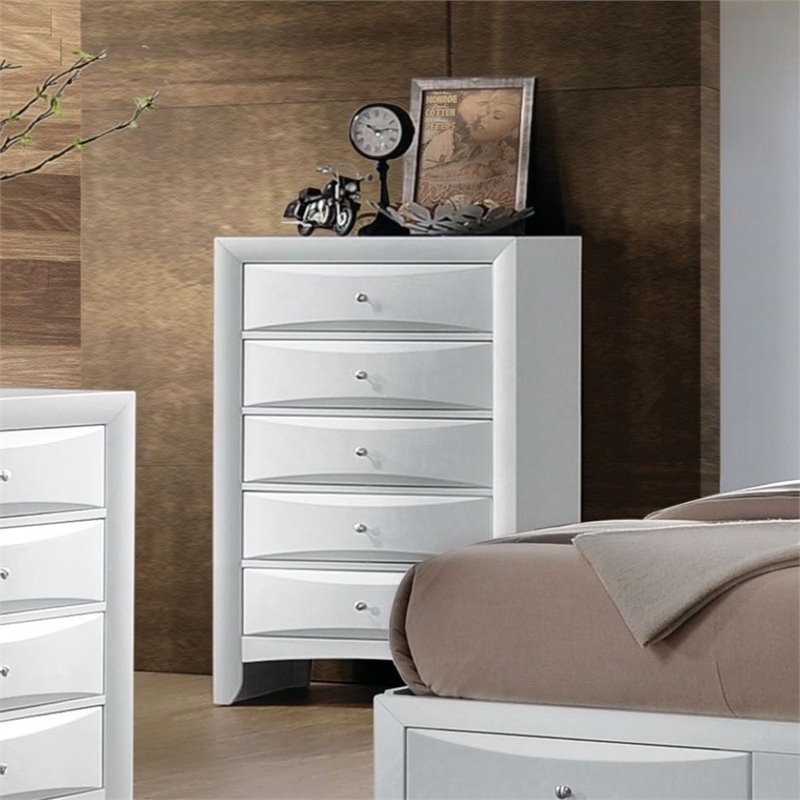 Bowery Hill 5-Drawer Wood Chest in White with Beveled Drawer Faces