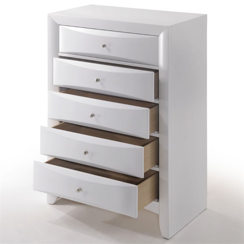 Bowery Hill 5-Drawer Wood Chest in White with Beveled Drawer Faces