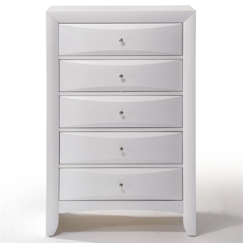Bowery Hill 5-Drawer Wood Chest in White with Beveled Drawer Faces