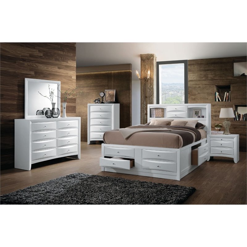 Bowery Hill 5-Drawer Wood Chest in White with Beveled Drawer Faces