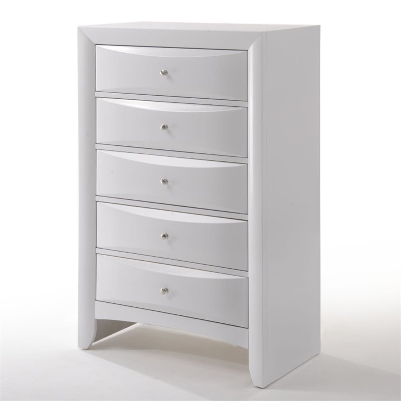 Bowery Hill 5-Drawer Wood Chest in White with Beveled Drawer Faces