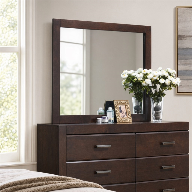 Bowery Hill Rectangular Bedroom Mirror with Wooden Frame in Walnut