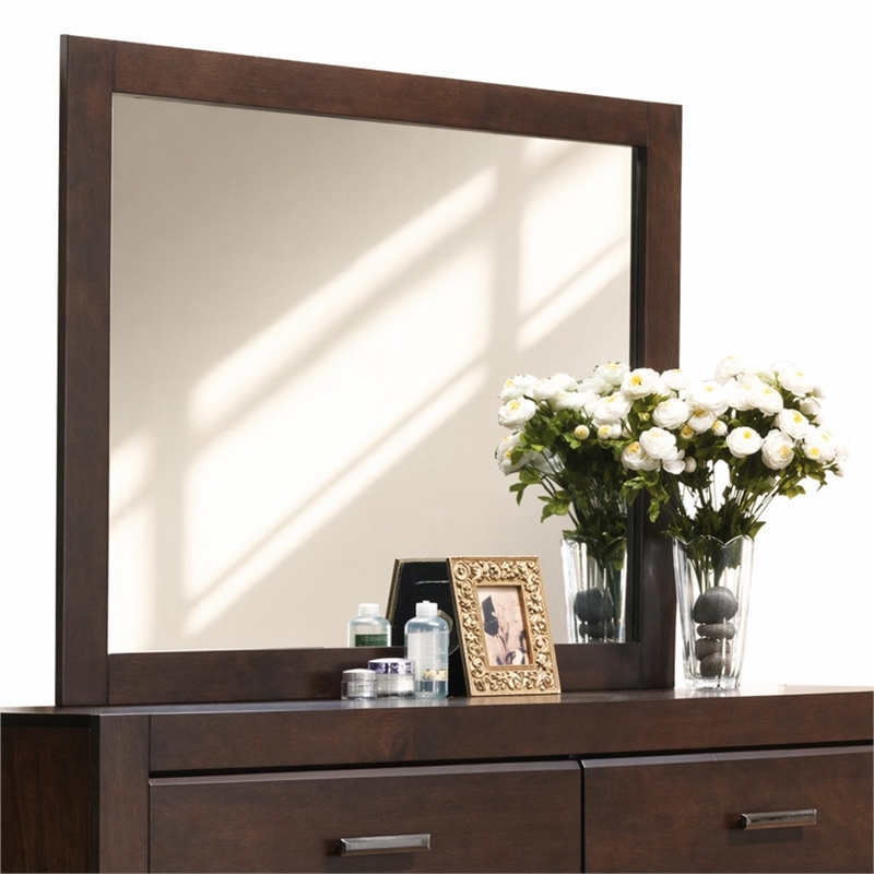 Bowery Hill Rectangular Bedroom Mirror with Wooden Frame in Walnut