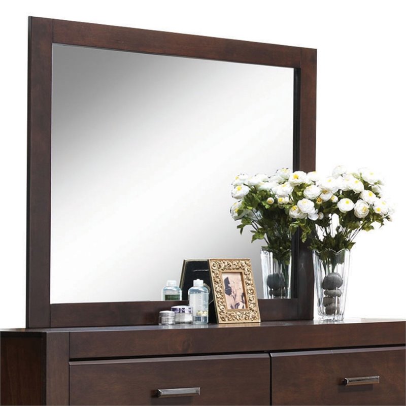 Bowery Hill Rectangular Bedroom Mirror with Wooden Frame in Walnut