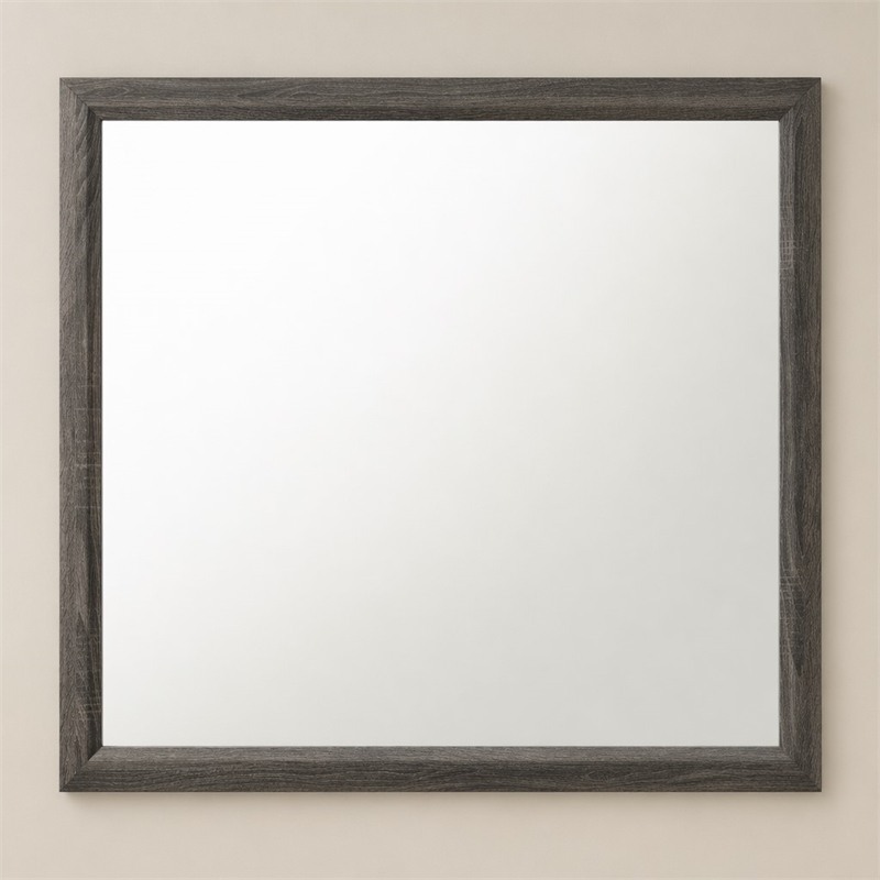 Bowery Hill Rectangular Wooden Frame Bedroom Mirror in Weathered Gray
