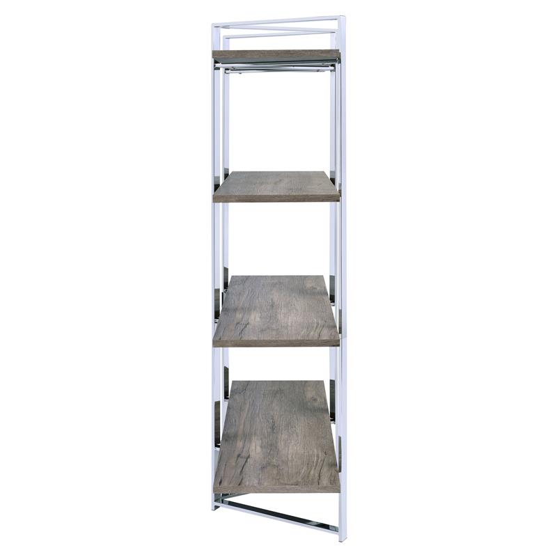 Bowery Hill Bookshelf with 4 Wooden Fixed Shelves in Chrome Metal