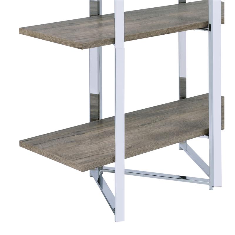 Bowery Hill Bookshelf with 4 Wooden Fixed Shelves in Chrome Metal