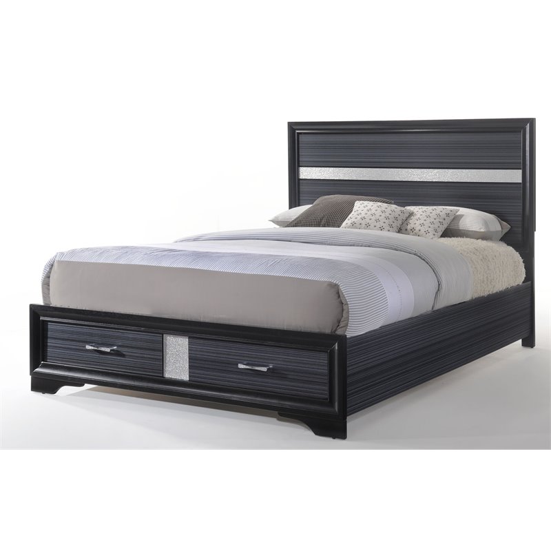 Bowery Hill Eastern King Storage Bed with Panel Headboard in Black Wood