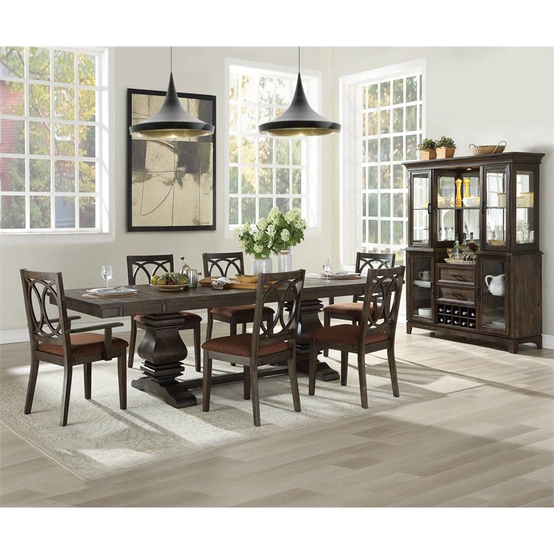 Bowery Hill Set of 2 Upholstered Wooden Side Chairs in Brown Fabric & Espresso