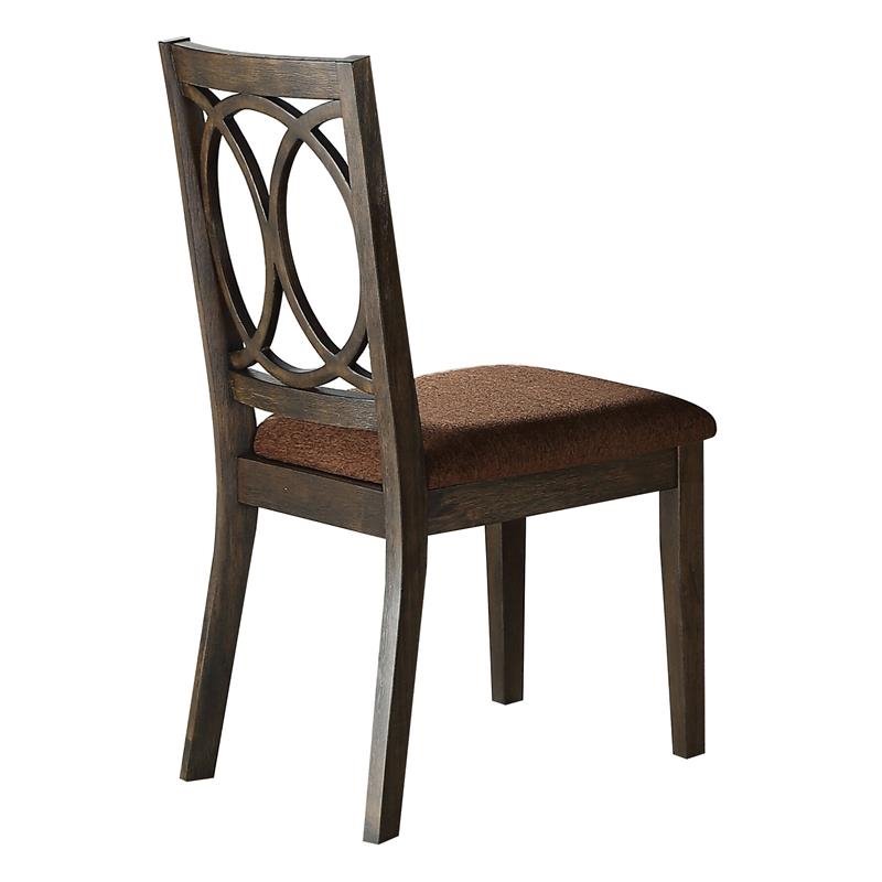 Bowery Hill Set of 2 Upholstered Wooden Side Chairs in Brown Fabric & Espresso