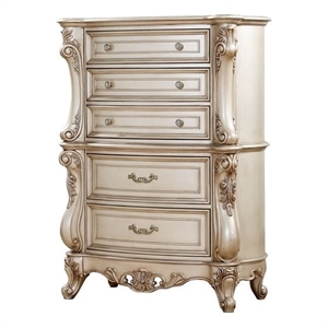 Bowery Hill 5-Drawer Wooden Chest in Golden Ivory with Floral Accents
