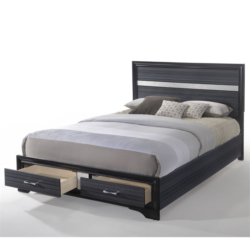 Bowery Hill Queen Storage Bed with Panel Headboard in Black Wood