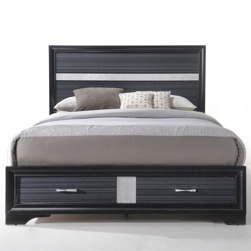 Bowery Hill Queen Storage Bed with Panel Headboard in Black Wood
