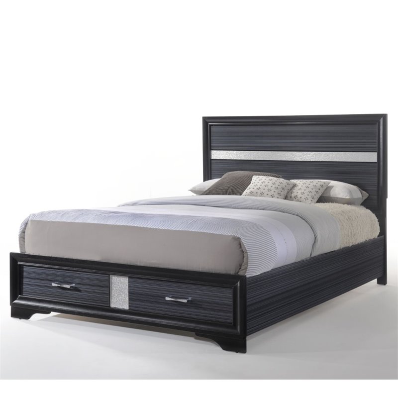Bowery Hill Queen Storage Bed with Panel Headboard in Black Wood