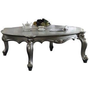 Bowery Hill Wooden Coffee Table with Floral Molding in Antique Platinum