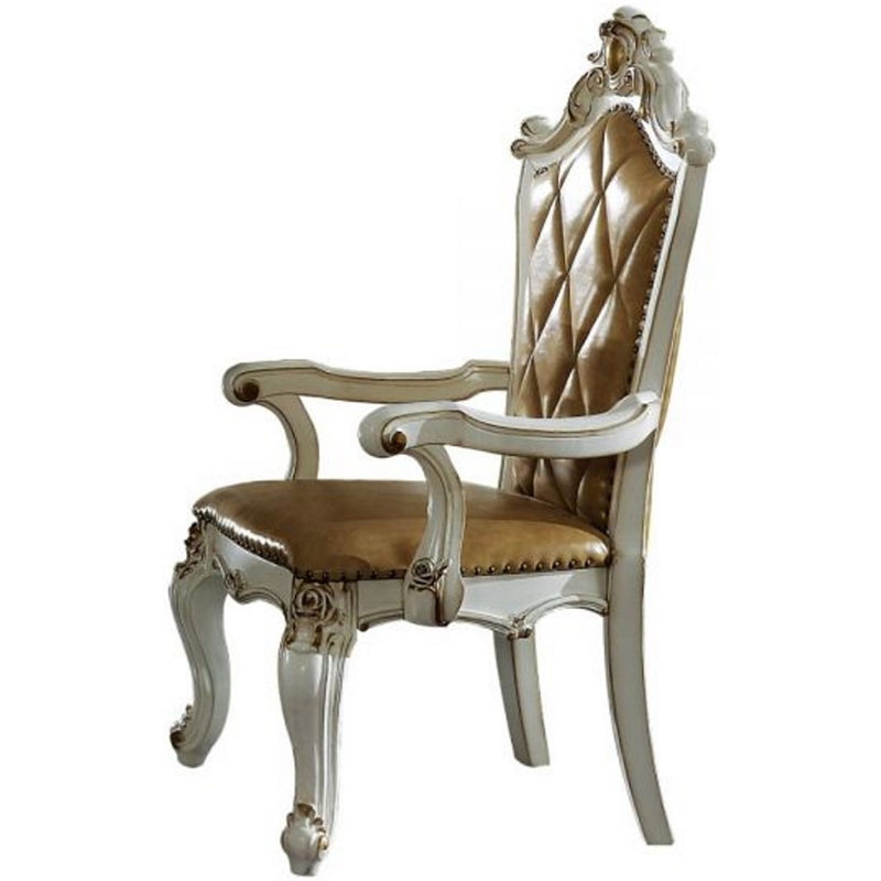 Bowery Hill Set of 2 Faux Leather Armchairs in Antique Pearl Upholstery