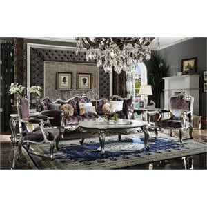 Bowery Hill Sofa with 8 Pillows in Velvet and Antique Platinum Finish