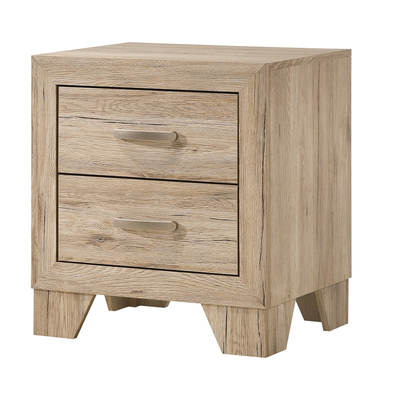 Bowery Hill Miquell 2-Drawer Wooden Nightstand in Washed Oak Finish