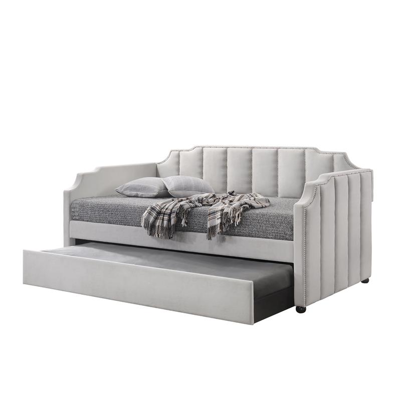 Bowery Hill Peridot Daybed with Trundle Twin in Dove Gray Velvet