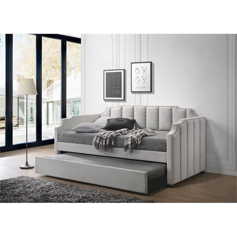 Bowery Hill Peridot Daybed with Trundle Twin in Dove Gray Velvet