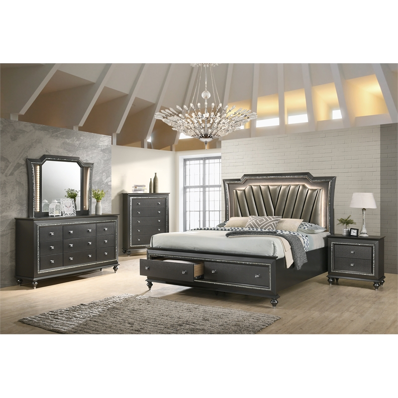 Bowery Hill Arched Metal Mirror with LED Lighting in Metallic Gray