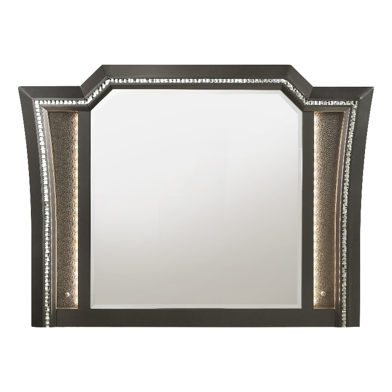 Bowery Hill Arched Metal Mirror with LED Lighting in Metallic Gray
