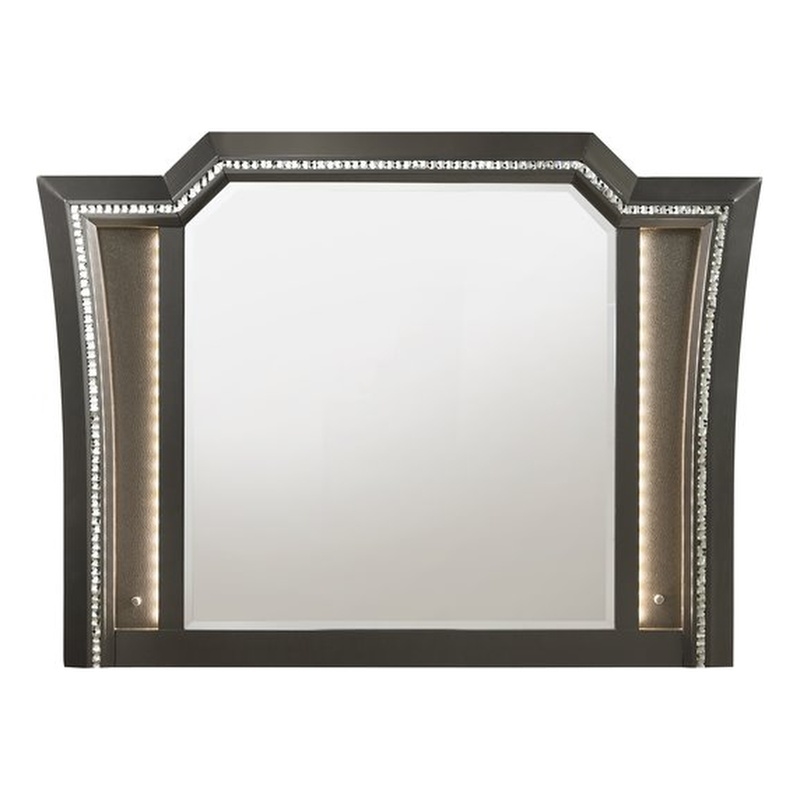Bowery Hill Arched Metal Mirror with LED Lighting in Metallic Gray