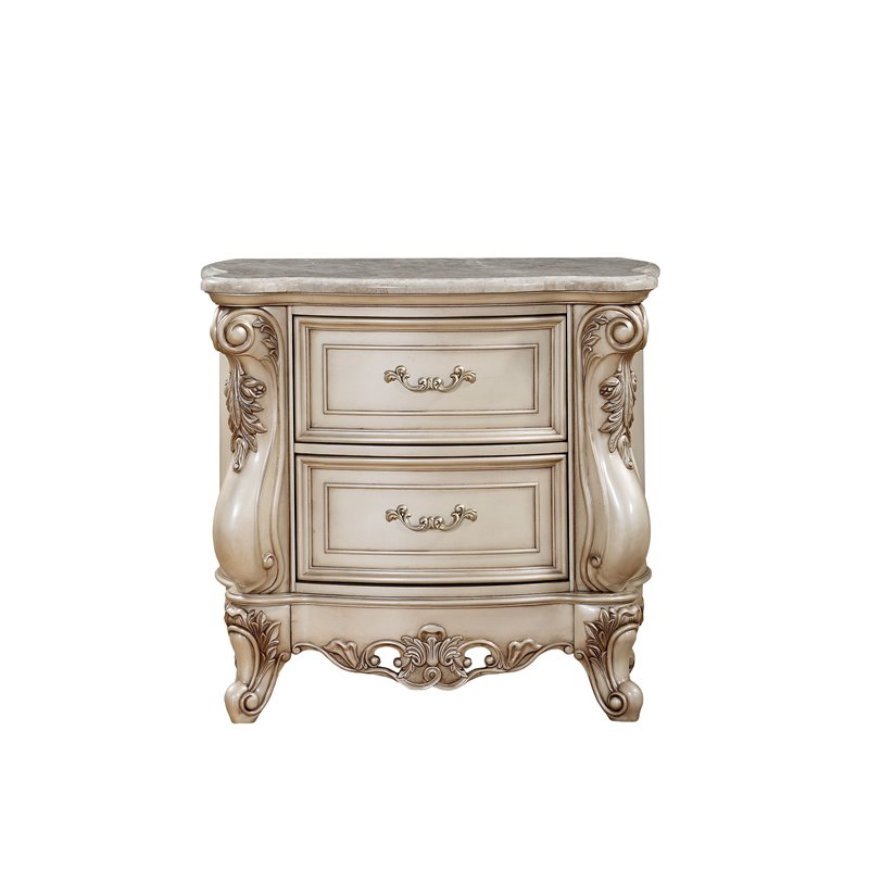 Bowery Hill 2-Drawer Wooden Nightstand with Marble Top in Golden Ivory