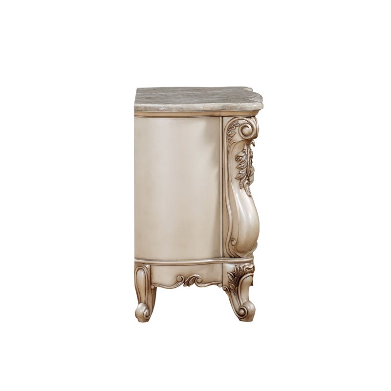 Bowery Hill 2-Drawer Wooden Nightstand with Marble Top in Golden Ivory