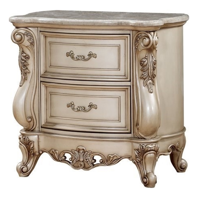 Bowery Hill 2-Drawer Wooden Nightstand with Marble Top in Golden Ivory