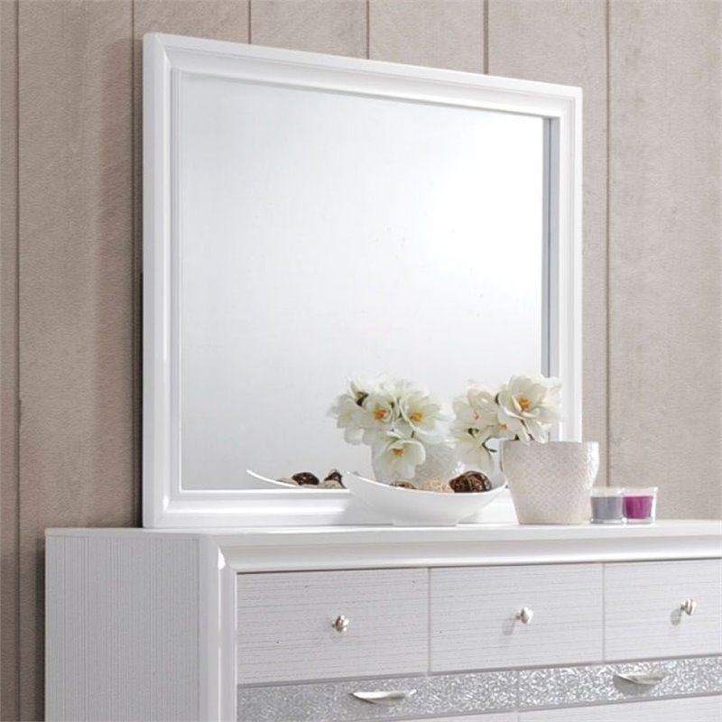 Bowery Hill Rectangular Wood Frame Bedroom Mirror in White