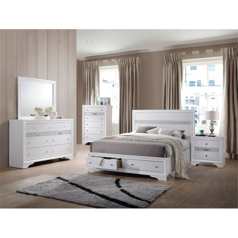 Bowery Hill Rectangular Wood Frame Bedroom Mirror in White