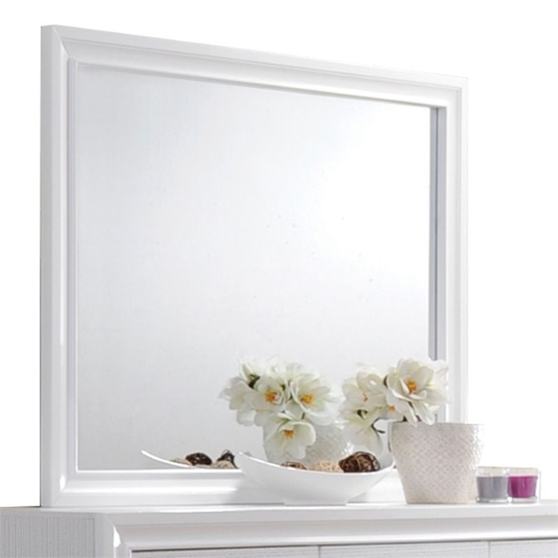 Bowery Hill Rectangular Wood Frame Bedroom Mirror in White