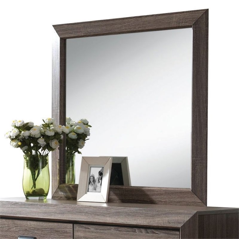 Bowery Hill Rustic Wall Mirror with Back Support in Weathered Gray Grain